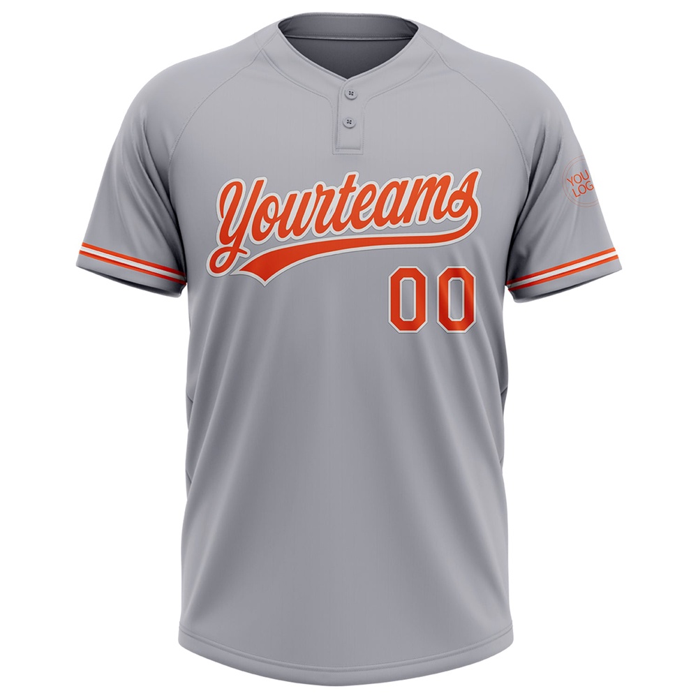 Gray Orange White Two Button Unisex Softball Jersey, Custom Team Softball Jersey Gray Orange White Two Button Unisex Softball Jersey, Custom Team Softball Jersey