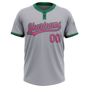 Gray Pink Kelly Green Two Button Unisex Softball Jersey Custom Team Softball Jersey 2 toddrh.jpg
