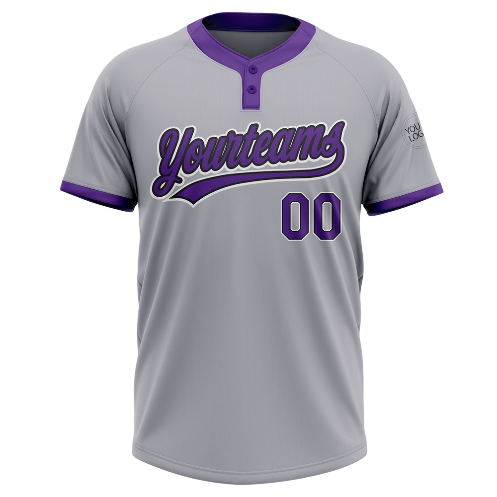 Gray Purple Black Two Button Unisex Softball Jersey, Custom Team Softball Jersey Gray Purple Black Two Button Unisex Softball Jersey, Custom Team Softball Jersey
