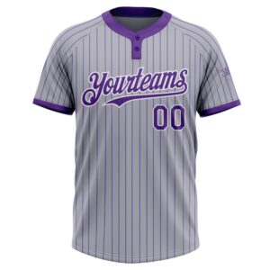Gray Purple Pinstripe White Two Button Unisex Softball Jersey Custom Team Softball Jersey 2 dvcnjv.jpg