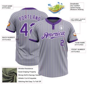Gray Purple Pinstripe White Two Button Unisex Softball Jersey Custom Team Softball Jersey 3 fhfj5c.jpg