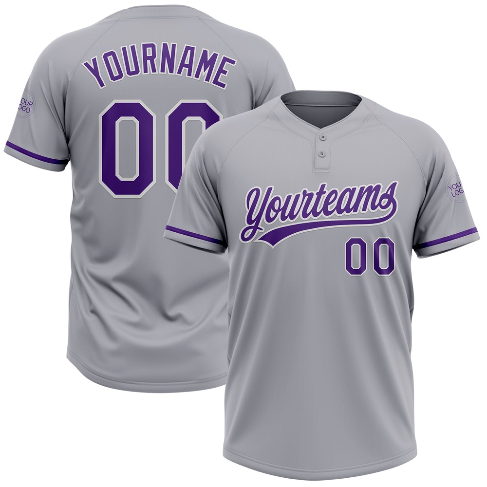 Gray Purple White Two Button Unisex Softball Jersey, Custom Team Softball Jersey