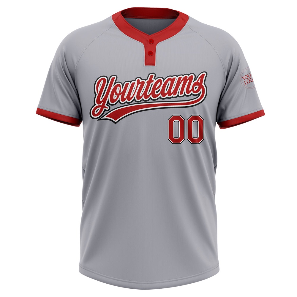 Gray Red Black Two Button Unisex Softball Jersey, Custom Team Softball Jersey Gray Red Black Two Button Unisex Softball Jersey, Custom Team Softball Jersey