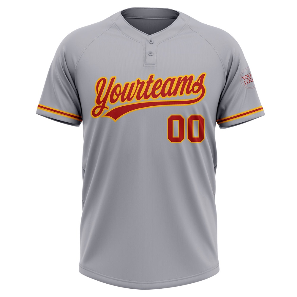 Gray Red Gold Two Button Unisex Softball Jersey, Custom Team Softball Jersey Gray Red Gold Two Button Unisex Softball Jersey, Custom Team Softball Jersey