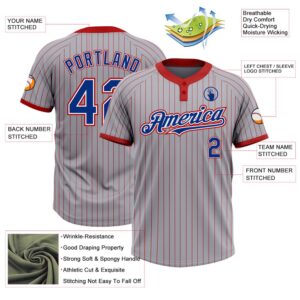 Gray Red Pinstripe Roya White Two Button Unisex Softball Jersey Custom Team Softball Jersey 3 fwqbxn.jpg
