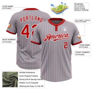 Gray Red Pinstripe White Two Button Unisex Softball Jersey Custom Team Softball Jersey 3 maqvey.jpg