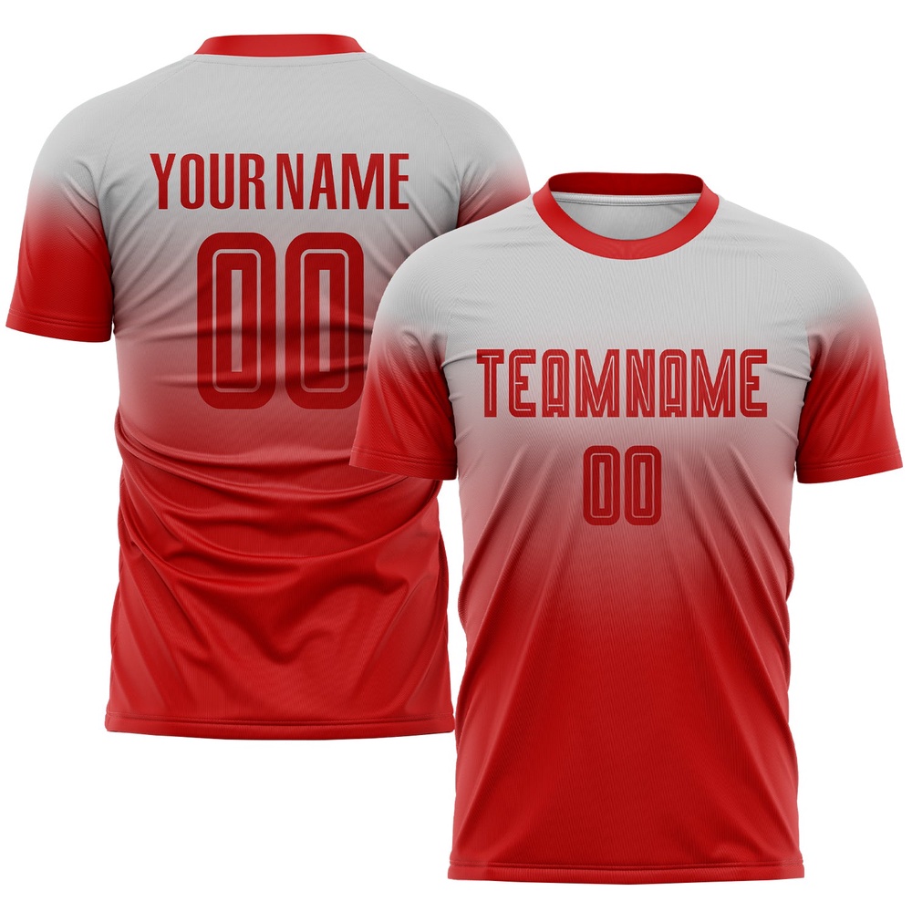 Gray Red Sublimation Fade Fashion Soccer Uniform Jersey, Custom Team Soccer Jersey Shirt Gray Red Sublimation Fade Fashion Soccer Uniform Jersey, Custom Team Soccer Jersey Shirt