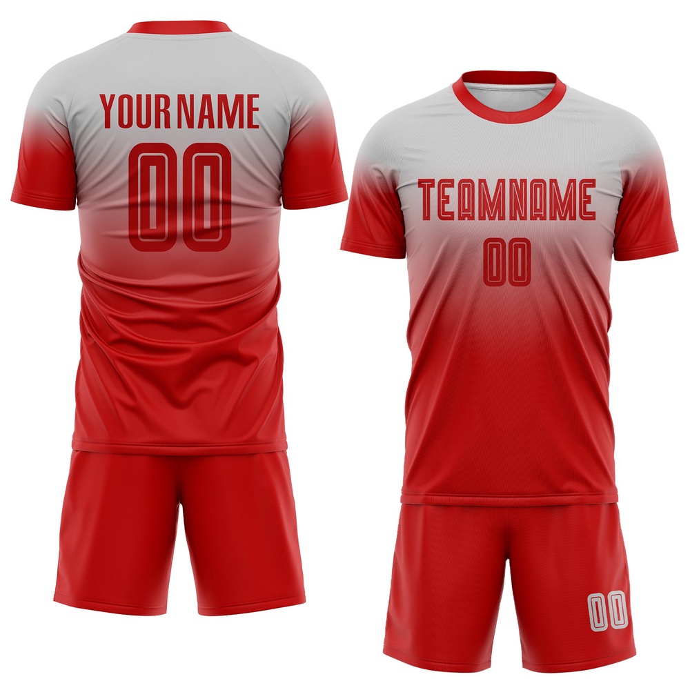 Gray Red Sublimation Fade Fashion Soccer Uniform Jersey, Custom Team Soccer Jersey Shirt Gray Red Sublimation Fade Fashion Soccer Uniform Jersey, Custom Team Soccer Jersey Shirt
