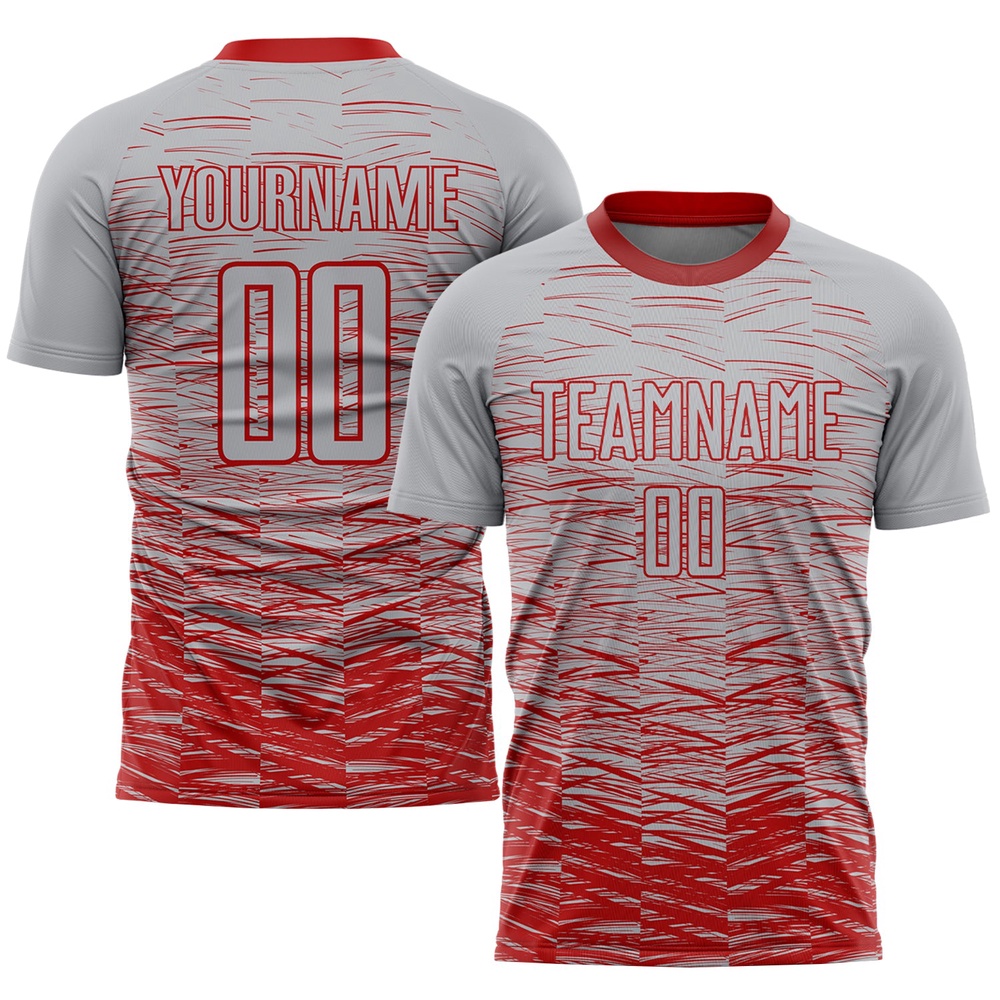 Gray Red Sublimation Soccer Uniform Jersey, Custom Team Soccer Jersey Shirt