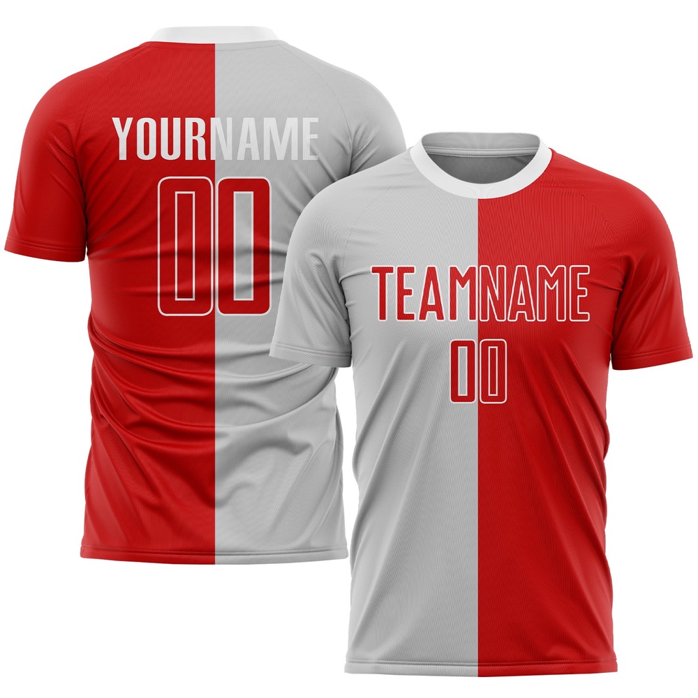 Gray Red White Sublimation Split Fashion Soccer Uniform Jersey, Custom Team Soccer Jersey Shirt