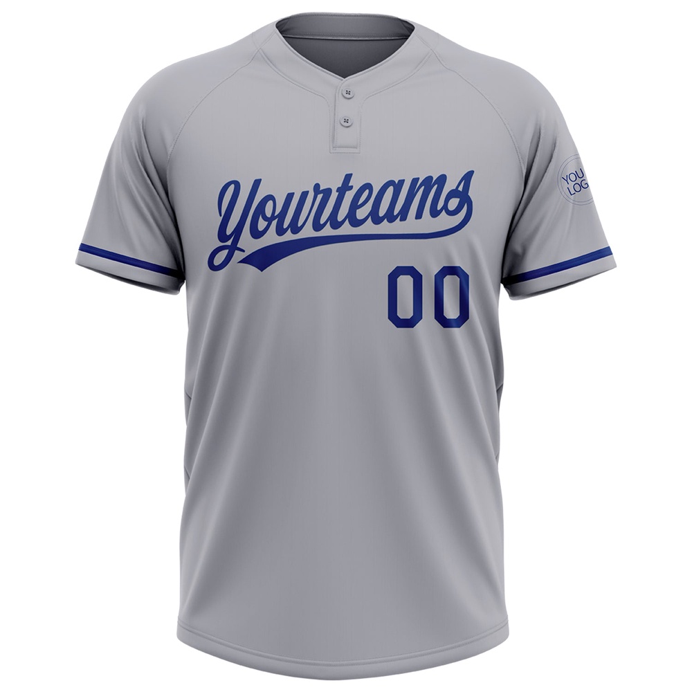 Gray Royal Two Button Unisex Softball Jersey, Custom Team Softball Jersey