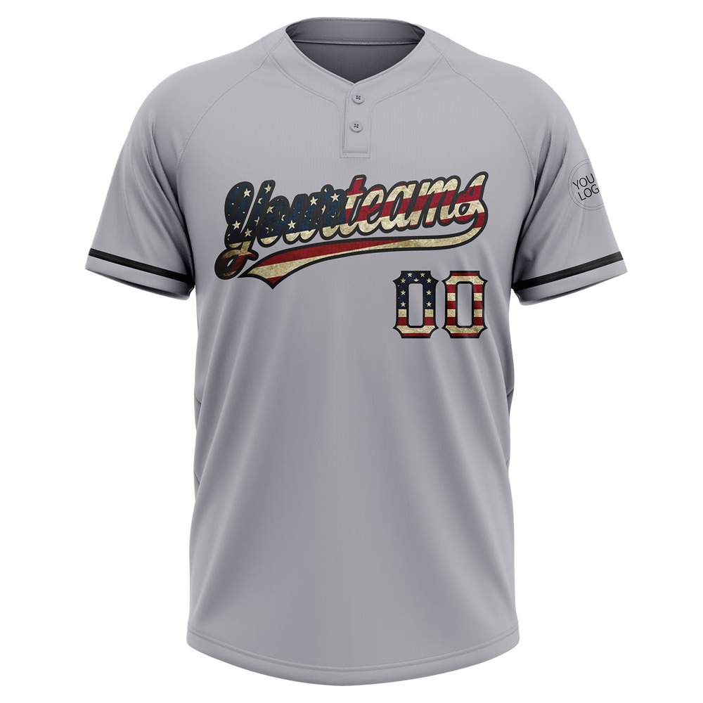 Gray Vintage USA Flag Black Two Button Unisex Softball Jersey, Custom Team Softball Jersey