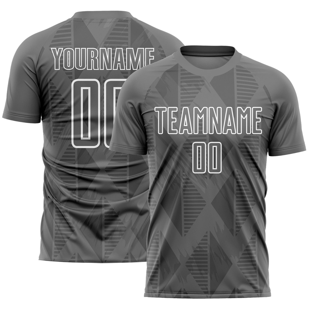 Gray White Geometric Shapes Sublimation Soccer Uniform Jersey, Custom Team Soccer Jersey Shirt