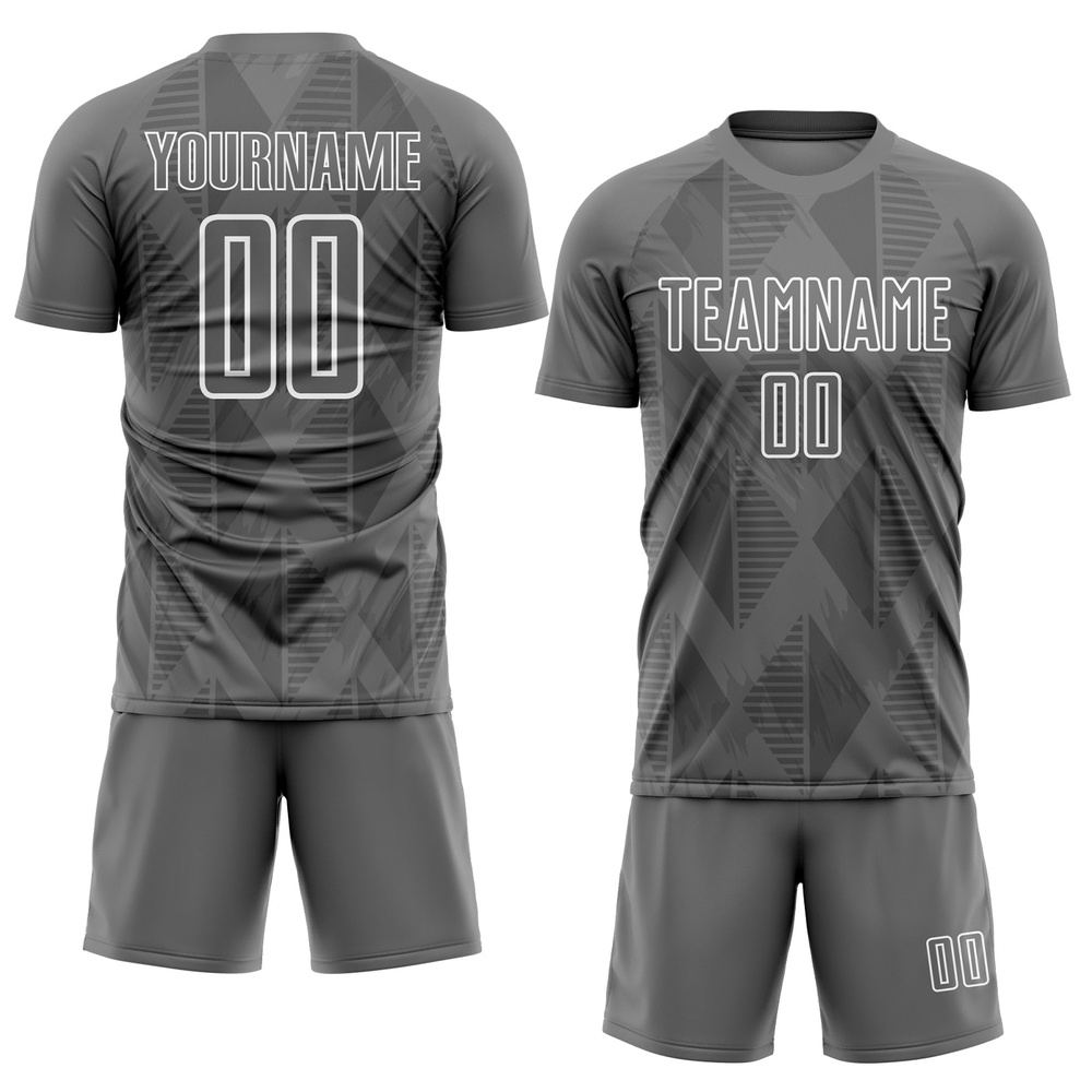 Gray White Geometric Shapes Sublimation Soccer Uniform Jersey, Custom Team Soccer Jersey Shirt