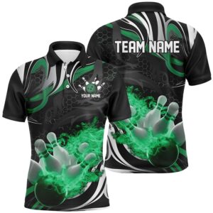 Green And Black Custom Flame Bowling Shirts…