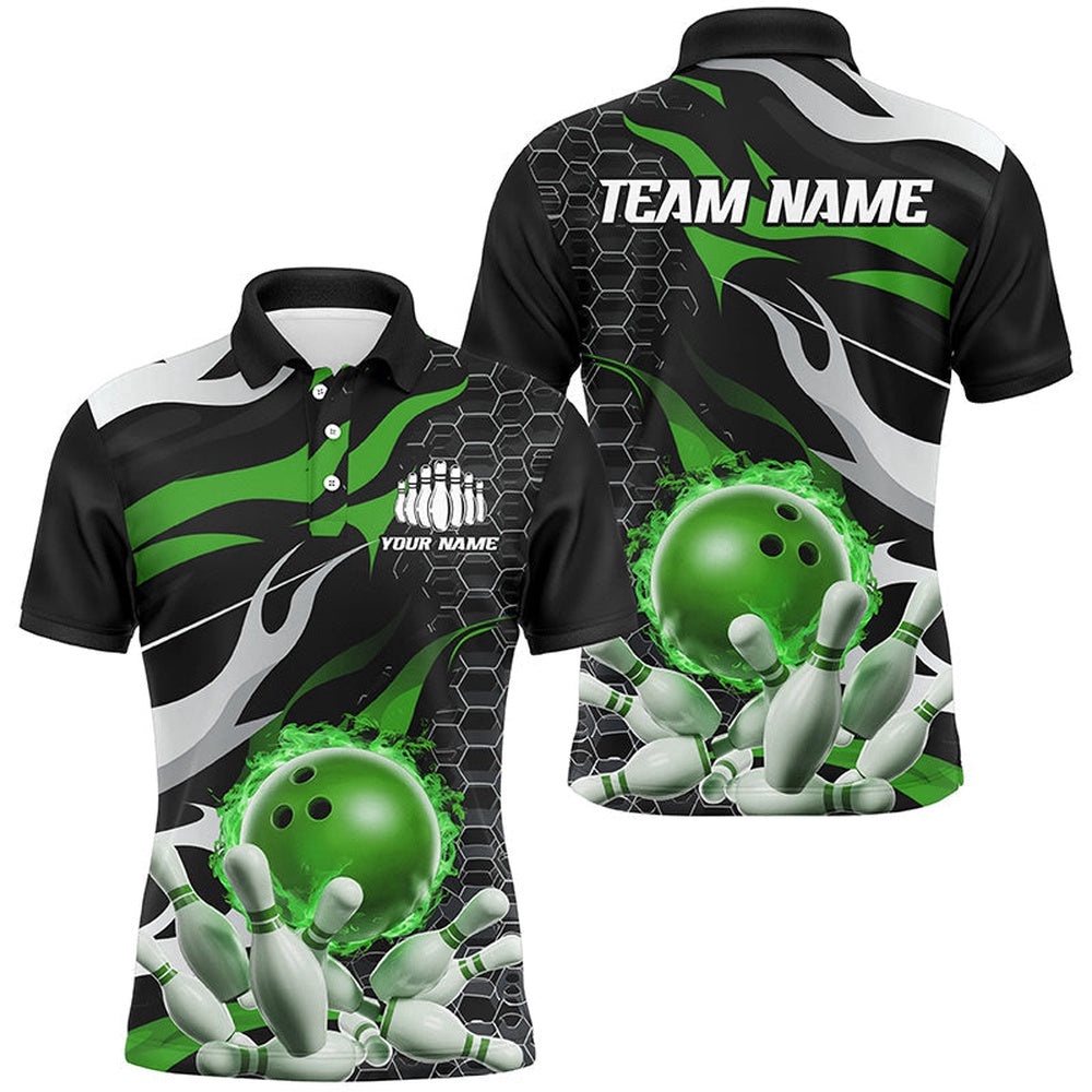Green And Black Custom Flame Bowling Shirts For Men, Bowling Team Shirts Bowling Uniform, Personalized Bowling Team Shirt Green And Black Custom Flame Bowling Shirts For Men, Bowling Team Shirts Bowling Uniform, Personalized Bowling Team Shirt