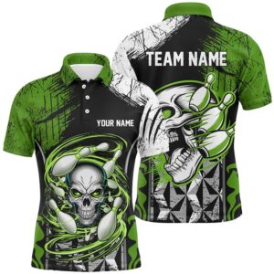 Green And Black Custom Skull Bowling Shirts,…