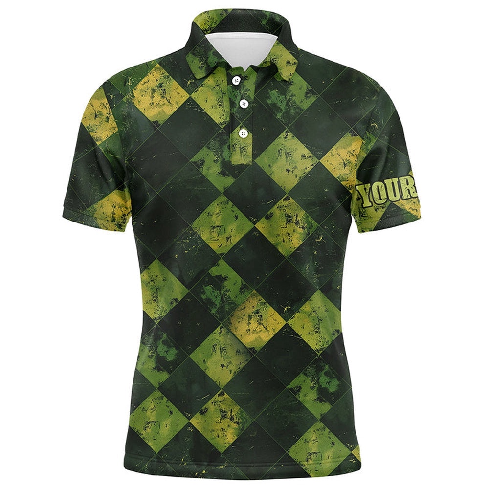 Green And Yellow Argyle Grunge Pattern Men Golf Polo Shirts Custom Golf Apparel For Men Golf Tops, Golf Polo Shirt, Golf Shirts Green And Yellow Argyle Grunge Pattern Men Golf Polo Shirts Custom Golf Apparel For Men Golf Tops, Golf Polo Shirt, Golf Shirts