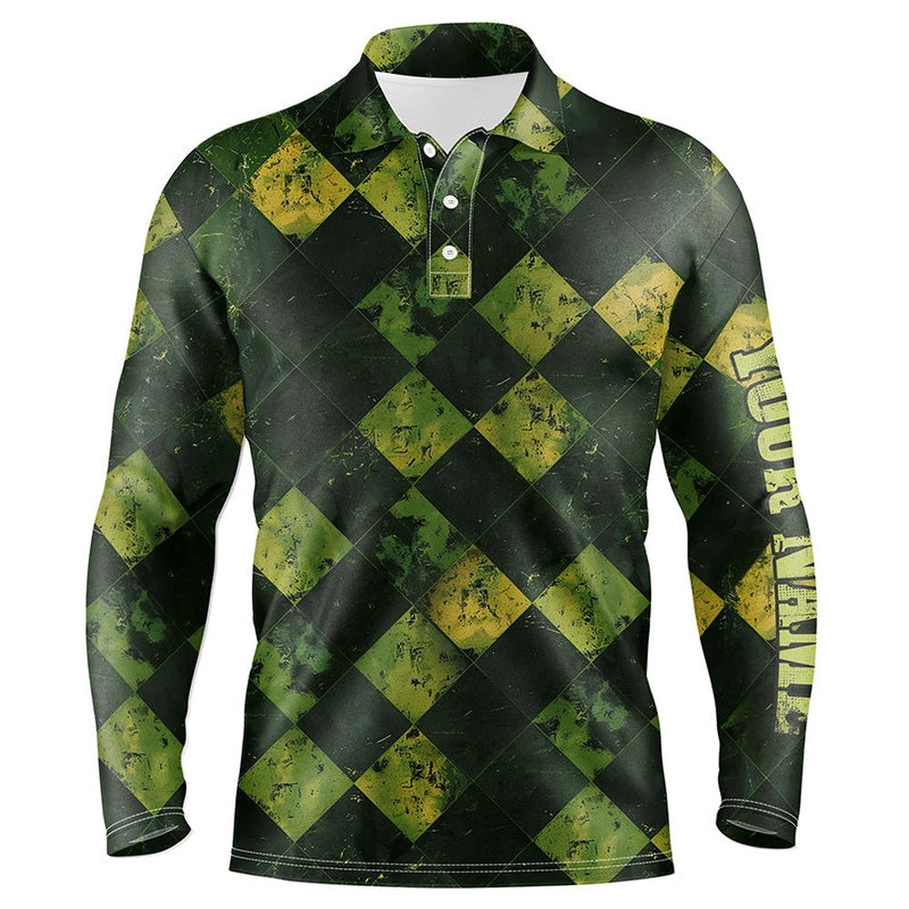 Green And Yellow Argyle Grunge Pattern Men Golf Polo Shirts Custom Golf Apparel For Men Golf Tops, Golf Polo Shirt, Golf Shirts Green And Yellow Argyle Grunge Pattern Men Golf Polo Shirts Custom Golf Apparel For Men Golf Tops, Golf Polo Shirt, Golf Shirts