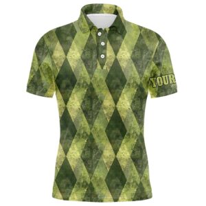 Green Argyle Grunge Pattern Men Golf Polo…