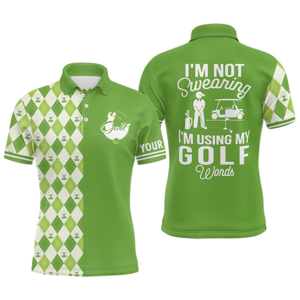 Green Argyle Plaid Pattern Men’s Golf Polo Shirt Custom I’m Not Swearing, I’m Using My Golf Words, Golf Polo Shirt, Golf Shirts