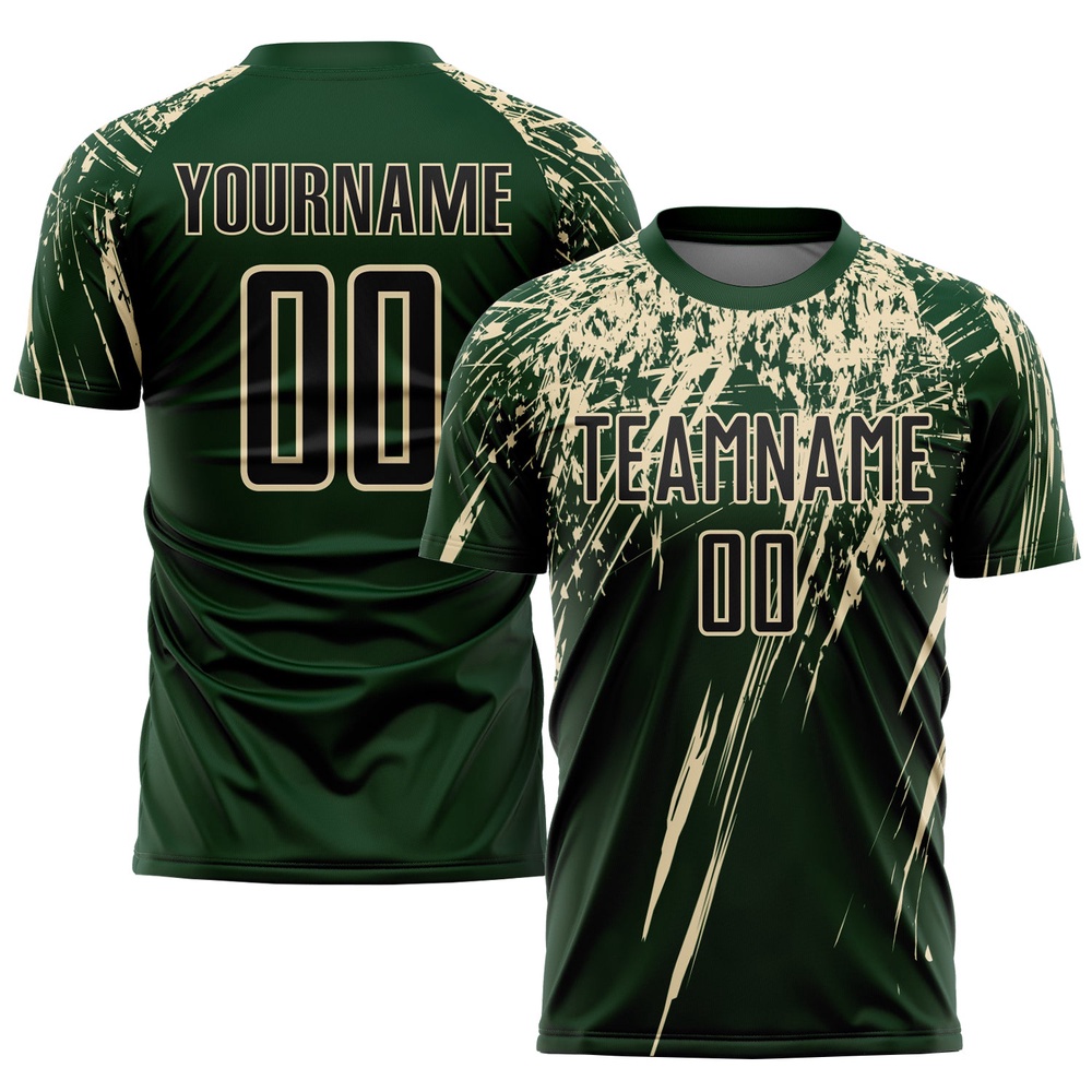 Green Black Cream Sublimation Soccer Uniform Jersey, Custom Team Soccer Jersey Shirt