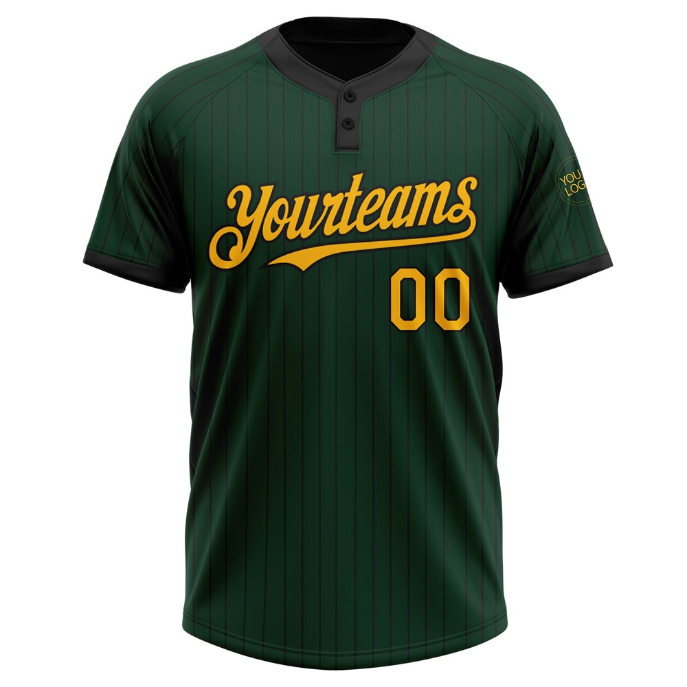 Green Black Pinstripe Gold Two Button Unisex Softball Jersey, Custom Team Softball Jersey