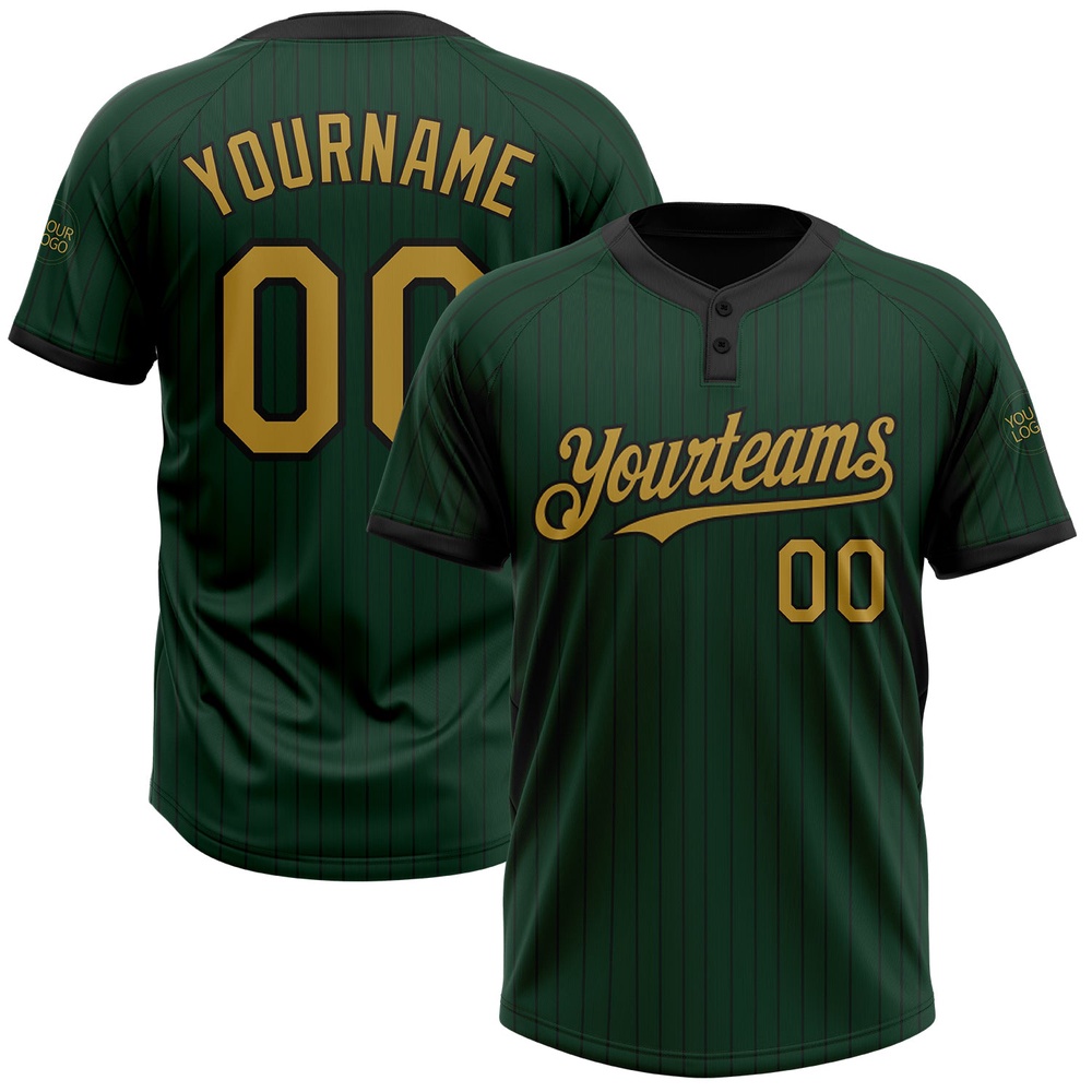 Green Black Pinstripe Old Gold Two Button Unisex Softball Jersey, Custom Team Softball Jersey