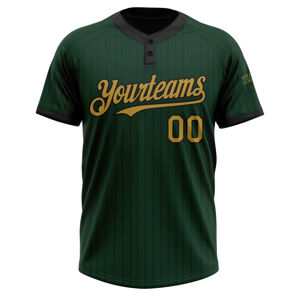 Green Black Pinstripe Old Gold Two Button Unisex Softball Jersey, Custom Team Softball Jersey