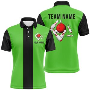 Green Black Retro Bowling Polo Shirts For…