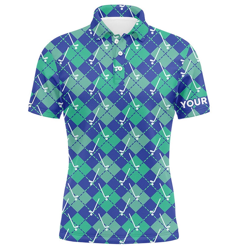 Green Blue Argyle Plaid Pattern Golf Clubs Custom Men’s Golf Polo Shirt, Golf Tops For Men Golfing Gift, Golf Polo Shirt, Golf Shirts Green Blue Argyle Plaid Pattern Golf Clubs Custom Men’s Golf Polo Shirt, Golf Tops For Men Golfing Gift, Golf Polo Shirt, Golf Shirts
