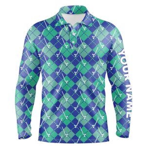 Green Blue Argyle Plaid Pattern Golf Clubs Custom Men s Golf Polo Shirt Golf Tops For Men Golfing Gift Golf Polo Shirt Golf Shirts 2 kweypu.jpg