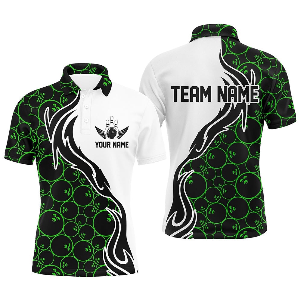 Green Bowling Pattern Custom Men Bowling Polo Shirts Flame Bowling Team Polo Shirt Tournament, Personalized Bowling Team Shirt Green Bowling Pattern Custom Men Bowling Polo Shirts Flame Bowling Team Polo Shirt Tournament, Personalized Bowling Team Shirt