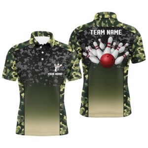 Green Camo Bowling Polo Shirts For Men…