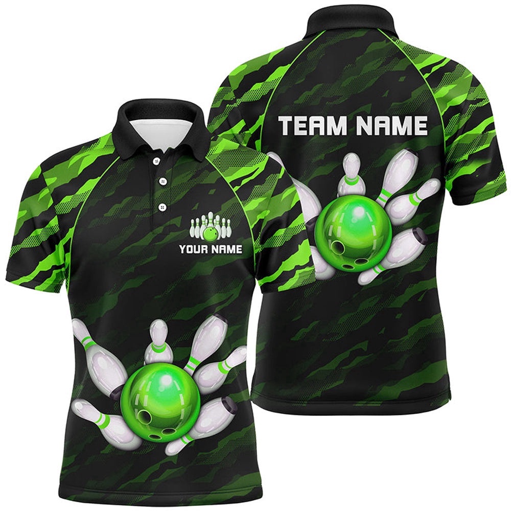 Green Camo Bowling Polo Shirts Unisex Bowling Team Polo Shirt Men Women, Personalized Bowling Team Shirt Green Camo Bowling Polo Shirts Unisex Bowling Team Polo Shirt Men Women, Personalized Bowling Team Shirt