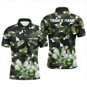 Green Camo Bowling Shirts For Men Custom…