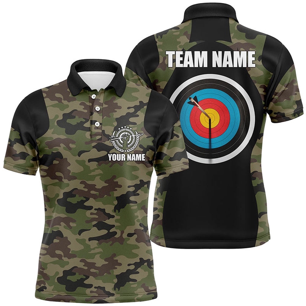 Green Camouflage Archery Polo Shirts For Men, Best Gifts For Archery Team Player, Custom Archery Team Polo Shirt Green Camouflage Archery Polo Shirts For Men, Best Gifts For Archery Team Player, Custom Archery Team Polo Shirt