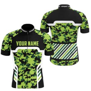 Green Camouflage Mens Cycling Jersey With Pockets…