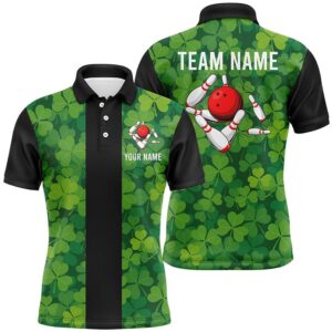 Green Clover Black Retro Bowling Polo Shirts…