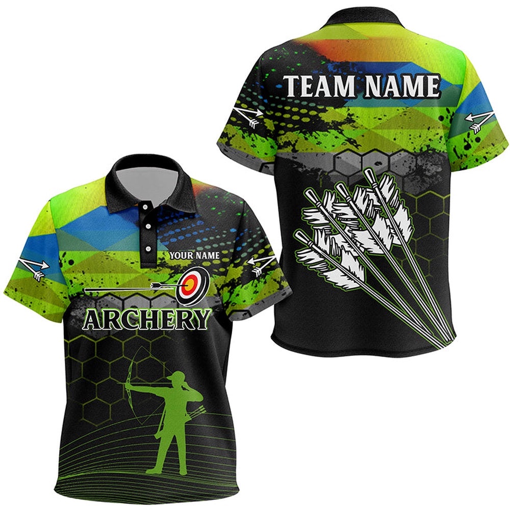 Green Colors Arrows Archery Polo Shirts, Custom Silhouette Archer Shirts, Custom Archery Team Polo Shirt Green Colors Arrows Archery Polo Shirts, Custom Silhouette Archer Shirts, Custom Archery Team Polo Shirt