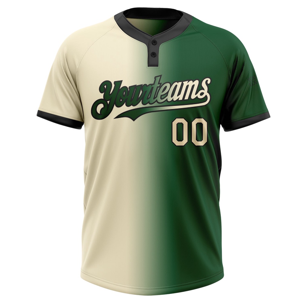 Green Cream Black Gradient Fashion Two Button Unisex Softball Jersey, Custom Team Softball Jersey Green Cream Black Gradient Fashion Two Button Unisex Softball Jersey, Custom Team Softball Jersey
