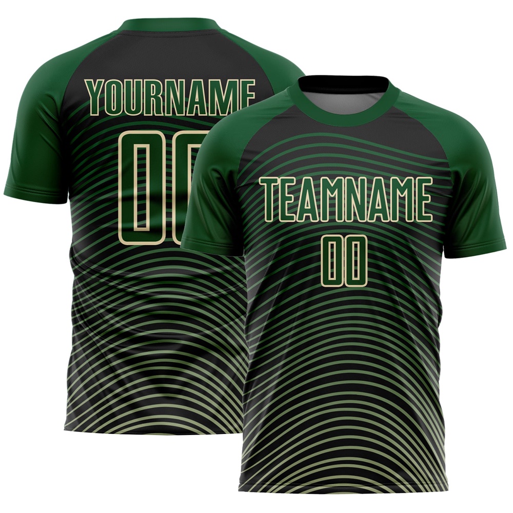 Green Cream Black Gradient Geometric Lines Sublimation Soccer Uniform Jersey, Custom Team Soccer Jersey Shirt