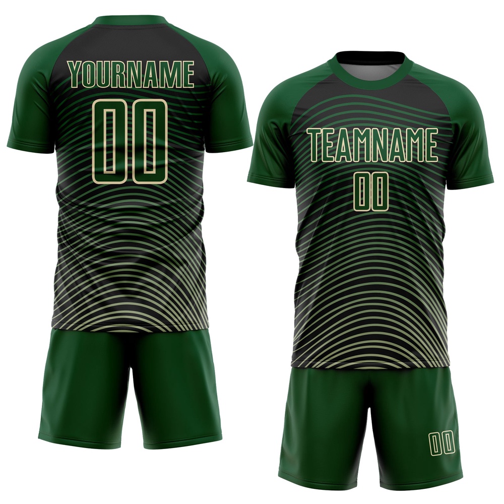 Green Cream Black Gradient Geometric Lines Sublimation Soccer Uniform Jersey, Custom Team Soccer Jersey Shirt