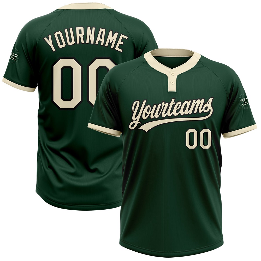 Green Cream Black Two Button Unisex Softball Jersey, Custom Team Softball Jersey