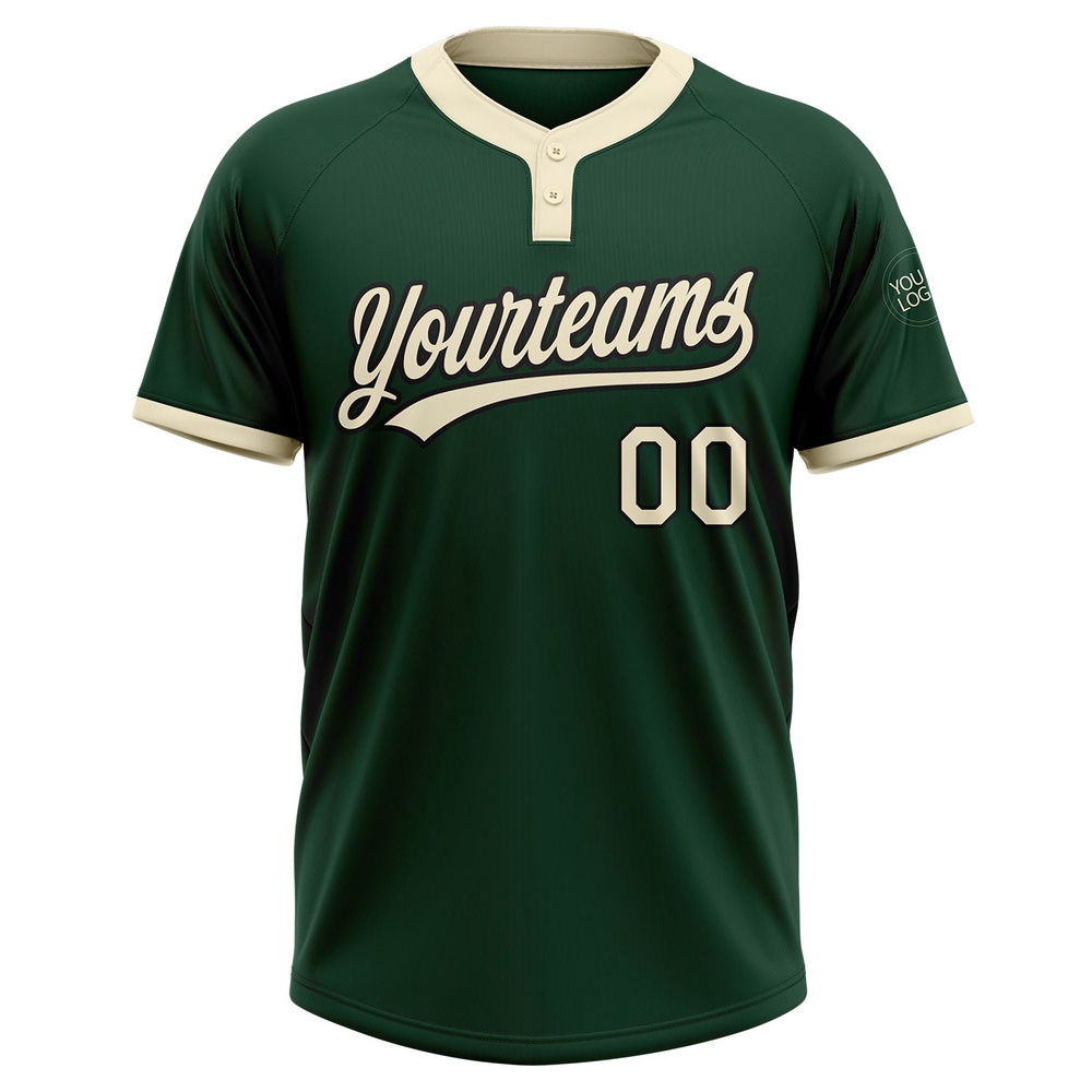 Green Cream Black Two Button Unisex Softball Jersey, Custom Team Softball Jersey