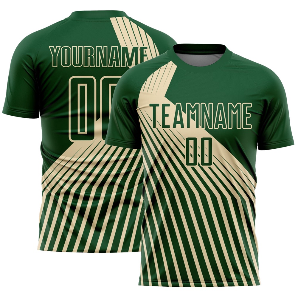 Green Cream Lines Sublimation Soccer Uniform Jersey, Custom Team Soccer Jersey Shirt