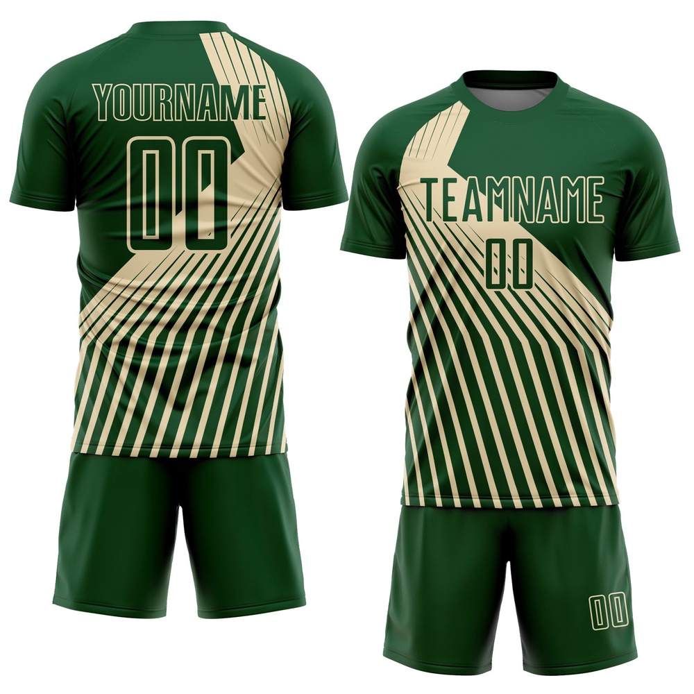 Green Cream Lines Sublimation Soccer Uniform Jersey, Custom Team Soccer Jersey Shirt