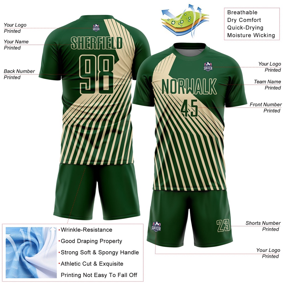 Green Cream Lines Sublimation Soccer Uniform Jersey, Custom Team Soccer Jersey Shirt