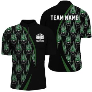Green Flame Bowling Ball Pattern Bowling Shirts…
