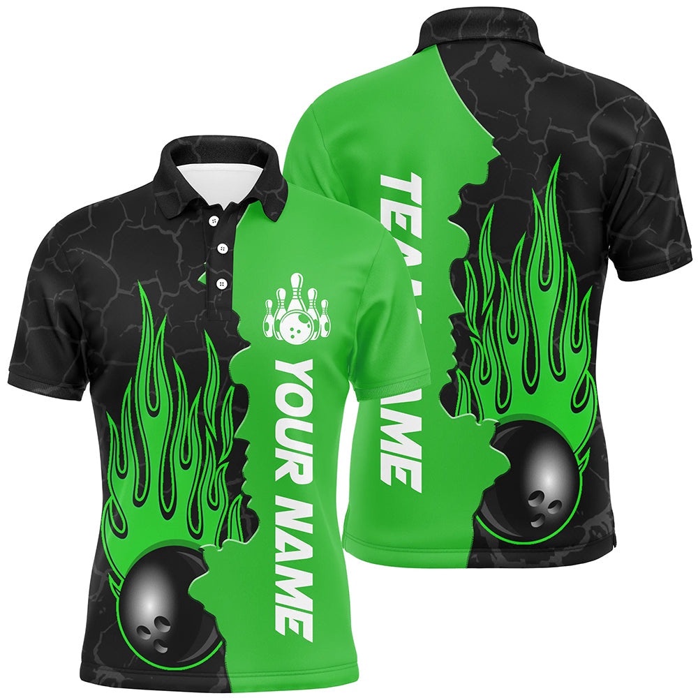 Green Flame Bowling Polo Shirts Men & Women Custom Bowling Team League Polo Shirt, Personalized Bowling Team Shirt Green Flame Bowling Polo Shirts Men & Women Custom Bowling Team League Polo Shirt, Personalized Bowling Team Shirt
